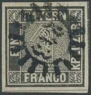 BAYERN 1IIa O, 1850, 1 Kr. Schwarz, Platte 2, MR-Stempel 243, Allseits Sehr Breitrandig, Unten Und Rechts Mit Zwischenli - Autres & Non Classés