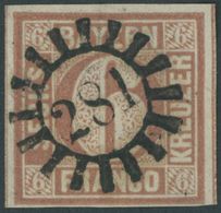 BAYERN 4I O, 1849, 6 Kr. Braunorange, Type I, Zentrischer MR-Stempel 281 (REGENSBURG), Kabinett, Mi. 300.- - Autres & Non Classés