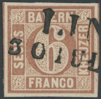 BAYERN 4I O, 1849, 6 Kr. Braunorange, Type I, L2, Pracht, Gepr. Brettl, Mi. 300.- - Other & Unclassified