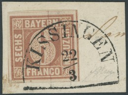 BAYERN 4I BrfStk, 1849, 6 Kr. Braunorange, Type I, Auf Briefstück (Marke Zur Kontrolle Gelöst Und Mit Falz Befestigt), S - Other & Unclassified