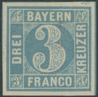 BAYERN 2II *, 1850, 3 Kr. Blau, Falzrest, Kabinett, Signiert, Mi. 80.- - Otros & Sin Clasificación