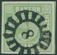 BAYERN 5b O, 1853, 9 Kr. Blaugrün, MR-Stempel 8, Kabinett, Gepr. Brettl - Autres & Non Classés
