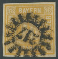 BAYERN 7 O, 1854, 18 Kr. Gelblichorange, MR-Stempel 217, Pracht, Signiert H. Krause, Mi. 240.- - Other & Unclassified