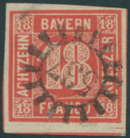 BAYERN 13a O, 1862, 18 Kr. Zinnoberrot, MR-Stempel 527, Pracht, Gepr. Sem, Mi. 200.- - Other & Unclassified