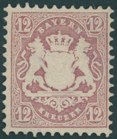 BAYERN 26X (*), 1870, 12 Kr. Dunkelbraunpurpur, Wz. Enge Rauten, Ohne Gummi Sonst Pracht - Sonstige & Ohne Zuordnung