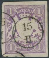 BAYERN 30a O, 1874, 1 M. Violett Mit Seltenem Ausgabestempel 15 II, Belanglose Knitterspuren Sonst Allseits Breitrandig  - Sonstige & Ohne Zuordnung