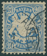 BAYERN 40b O, 1876, 20 Pf. Preußischblau, Pracht, Mi. 250.- - Sonstige & Ohne Zuordnung