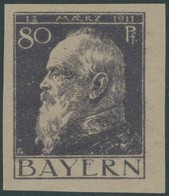 BAYERN 85IU **, 1911, 80 Pf. Luitpold, Type I, Ungezähnt, Pracht, Gepr. U.a. Bühler, Mi. 250.- - Altri & Non Classificati