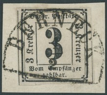 BAYERN P 1 BrfStk, 1862, 3 Kr. Schwarz Auf Briefstück (Marke Zur Kontrolle Gelöst Und Mit Falz Befestigt), Segmentstempe - Other & Unclassified