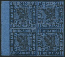 BERGEDORF 1b VB *, **, 1867, 1/2 S. Schwarz Auf Blau Im Randviererblock, Falzreste, Ein Wert Postfrisch, Pracht - Bergedorf