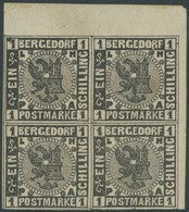 BERGEDORF 2 VB **,* , 1861, 1 S. Schwarz Im Viererblock Aus Der Rechten Oberen Bogenecke, 2 Werte Postfrisch, Ein Paar B - Bergedorf