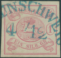 BRAUNSCHWEIG 1 O, 1852, 1 Sgr. Karmin, Blauer Halbkreisstempel, Kabinett, Mi. (400.-) - Brunswick