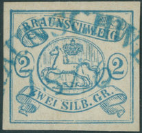 BRAUNSCHWEIG 2 O, 1852, 2 Sgr. Lebhaftpreußischblau, Blauer Halbkreisstempel, Pracht, Gepr. Starauschek, Mi. 350.- - Brunswick