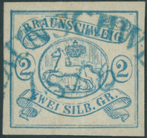 BRAUNSCHWEIG 2 O, 1852, 2 Sgr. Lebhaftpreußischblau, Blauer Halbkreisstempel, Pracht, Gepr. Starauschek, Mi. 350.- - Braunschweig