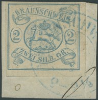 BRAUNSCHWEIG 2 BrfStk, 1852, 2 Sgr. Lebhaftpreußischblau Auf Briefstück, Blauer K2, Gepr. Brettl, Mi. 350.- - Brunswick
