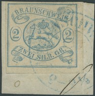 BRAUNSCHWEIG 2 BrfStk, 1852, 2 Sgr. Lebhaftpreußischblau Auf Briefstück, Blauer K2, Gepr. Brettl, Mi. 350.- - Braunschweig