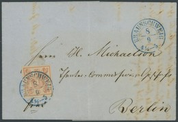BRAUNSCHWEIG 3 BRIEF, 1855, 3 Sgr. Orangerot, Allseits Breitrandig Mit Blauem K2 Auf Brief Von BRAUNSCHWEIG Nach Berlin, - Brunswick