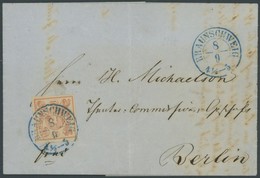 BRAUNSCHWEIG 3 BRIEF, 1855, 3 Sgr. Orangerot, Allseits Breitrandig Mit Blauem K2 Auf Brief Von BRAUNSCHWEIG Nach Berlin, - Braunschweig