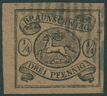 BRAUNSCHWEIG 4 O, 1856, 1/4 Ggr. Schwarz Auf Hellbraun, Linkes Randstück, Kabinett, Mi. (320.-) - Brunswick