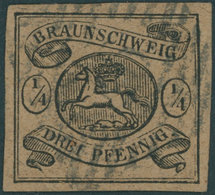 BRAUNSCHWEIG 4 O, 1856, 1/4 Ggr. Schwarz Auf Hellbraun, Pracht, Gepr. Lange, Mi. 320.- - Brunswick