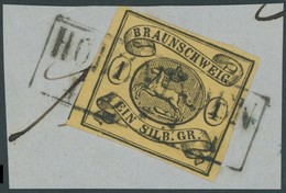 BRAUNSCHWEIG 6b BrfStk, 1853, 1 Sgr. Schwarz Auf Braungelb Mit R3 HOLZMINDEN, Prachtbriefstück - Braunschweig