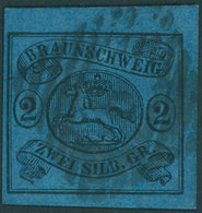 BRAUNSCHWEIG 7a O, 1853, 2 Sgr. Schwarz Auf Blau, Randstück, Pracht, Gepr. Pfenninger - Brunswick