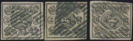 BRAUNSCHWEIG 8a O, 1853, 3 Sgr. Schwarz Auf Mattrosa, 3 Werte Mit Besseren Nummernstempeln 27, 32 Und 43, Pracht - Brunswick