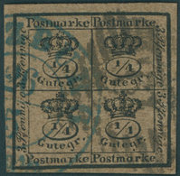 BRAUNSCHWEIG 9a O, 1857, 4/4 Ggr. Schwarz Auf Graubraun, Nummernstempel Und Blauer K2 HARZBURG, Pracht, Gepr. Lange - Brunswick