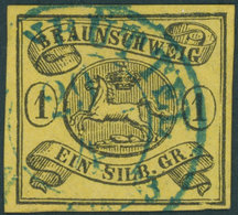 BRAUNSCHWEIG 11A O, 1861, 1 Sgr. Schwarz Auf Lebhaftgraugelb Mit Blauem K2!, Pracht - Brunswick