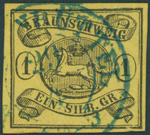 BRAUNSCHWEIG 11A O, 1861, 1 Sgr. Schwarz Auf Lebhaftgraugelb Mit Blauem K2!, Pracht - Braunschweig