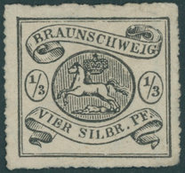 BRAUNSCHWEIG 13A (*), 1864, 1 /3 Sgr. Schwarz, Ohne Gummi, Rückseitige Mängel, Feinst, Signiert, Mi. 350.- - Brunswick