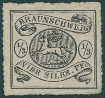 BRAUNSCHWEIG 13A (*), 1864, 1 /3 Sgr. Schwarz, Ohne Gummi, Rückseitige Mängel, Feinst, Signiert, Mi. 350.- - Braunschweig