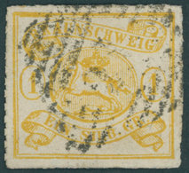 BRAUNSCHWEIG 14B O, 1864, 1 Sgr. Gelbocker, Durchstochen 12, Nummernstempel 26 (HEHLEN), Pracht, Gepr. Brettl - Brunswick