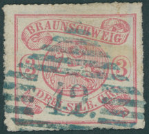 BRAUNSCHWEIG 16A O, 1864, 3 Sgr. Lilarot Mit Seltenem Blauen Nummernstempel 42 (THEDINGHAUSEN), Bildseitig Pracht, Gepr. - Braunschweig