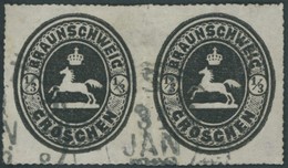BRAUNSCHWEIG 17 Paar O, 1865, 1/4 Gr. Schwarz Im Waagerechten Paar, Repariert Wie Pracht, Gepr. U.a. Brettl, Mi. (1200.- - Brunswick
