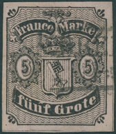 BREMEN 2 O, 1856, 5 Gr. Schwarz Auf Karmingrau, Type I, Pracht, Gepr. Pfenninger, Mi. 400.- - Bremen