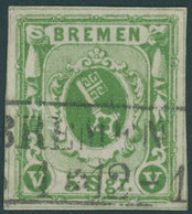 BREMEN 4a O, 1859, 5 Sgr. Gelbgrün, Kabinett, Gepr. U.a. Pfenninger, Mi. (380.-) - Bremen