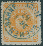 BREMEN 10a O, 1866, 2 Gr. Dunkelgelblichorange, Blauer K1 BREMEN-BAHNF., Pracht, Signiert Thier Und A. Diena, Mi. (450.- - Bremen