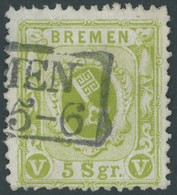 BREMEN 15c O, 1866, 5 Sgr. Dunkelgrünlicholiv, Repariert Wie Pracht, Gepr. Jakubek, Mi. 500.- - Bremen