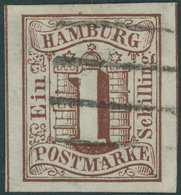 HAMBURG 2 O, 1859, 1 S. Rotbraun, Allseits Breitrandig, Kabinett, Gepr. Drahn, Mi. (120.-) - Hamburg