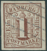 HAMBURG 2 O, 1859, 1 S. Rotbraun, Pracht, Gepr. Pfenninger, Mi. 120.- - Hamburg