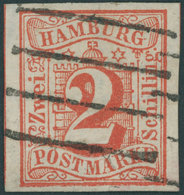 HAMBURG 3 O, 1859, 2 S. Orangerot, Pracht, Signiert, Mi. 130.- - Hamburg