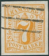 HAMBURG 6 O, 1859, 7 S. Lebhaftgelblichorange, Kabinett, Gepr. Drahn, Mi. 70.- - Hamburg