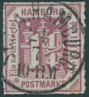 HAMBURG 20b O, 1866, 11/4 S. Graupurpur, Pracht, Gepr. Pfenninger, Mi. 90.- - Hamburg