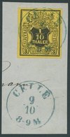 HANNOVER 5 BrfStk, 1851, 1/10 Th. Schwarz Auf Gelb, Blauer K1 CELLE, Großes Kabinettbriefstück, Kurzbefund Berger - Hannover