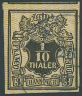 HANNOVER 7a O, 1855, 1/10 Th. Schwarz, Orange Genetzt, Teils überrandig, Pracht, Mi. 200.- - Hanover