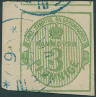 HANNOVER 20 O, 1863, 3 Pf. Olivgrün, Linkes Randstück Mit Nummer 3, Blauer K2 MÜNDEN, Unten Links Minimal Tangiert Sonst - Hanover