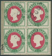 HELGOLAND 16b VB BrfStk, 1890, 50 Pf. Grün /dunkelkarmin Im Viererblock, Prachtbriefstück, Fotoattest Schulz, Mi. 700.- - Heligoland