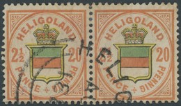 HELGOLAND 18g Paar O, 1888, 20 Pf. Rötlichorange/hellgelb/hellgraugrün Im Waagerechten Paar, Pracht, Gepr. Bühler, Mi. 1 - Helgoland