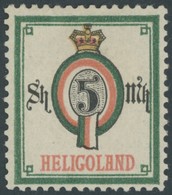 HELGOLAND 20 *, 1879, 5 M. Blaugrün/lachsrot/gelb, Falzreste, Pracht, Mi. 180.- - Heligoland